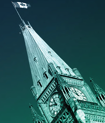 A picture of the Peace Tower on Parliament Hill in Ottawa, Ontario